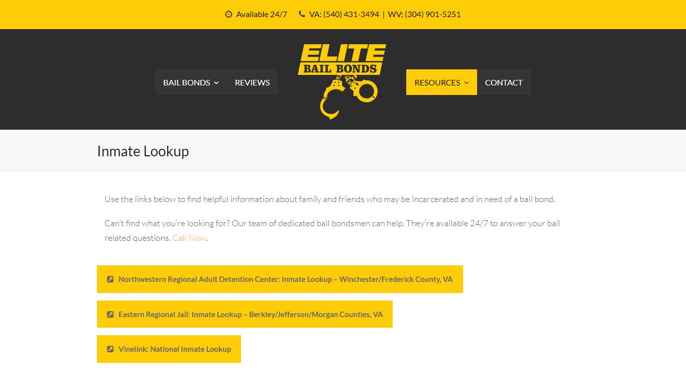 Inmate Lookup - Elite Bail Bonds